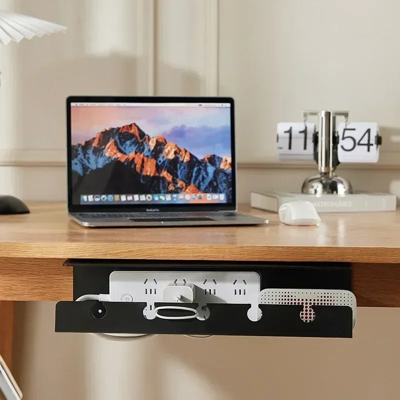 Under-Desk Cable Management Tray — No-Drill Clamp Mount